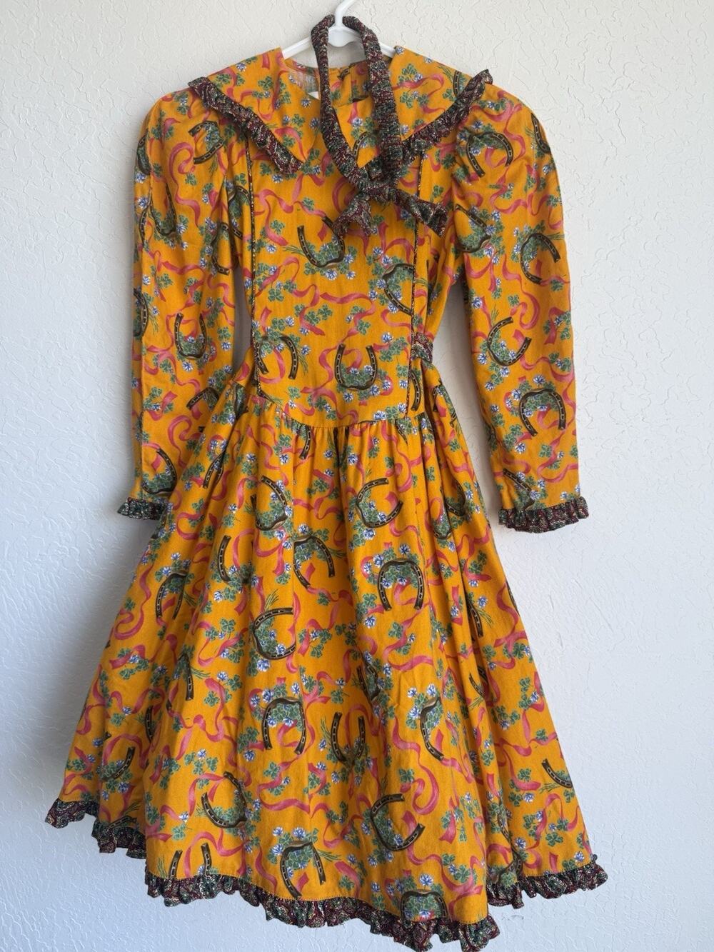 VTG Wee Clancy Girl’s Cotton Horseshoe Dress Sz 8 With Headband Cowgirl Western
